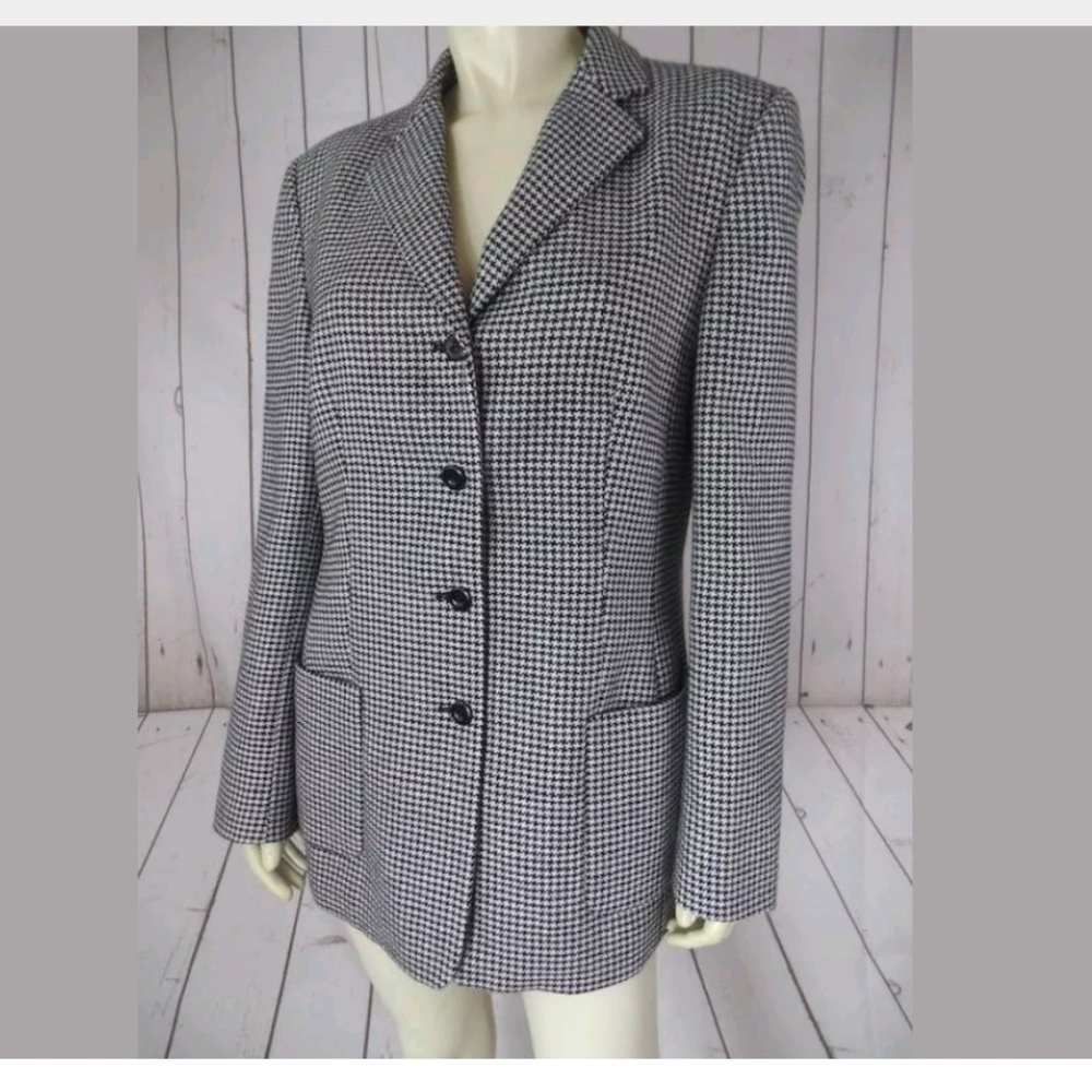 Talbots Blazer 8 Houndstooth Wool Lined From Italy - image 1